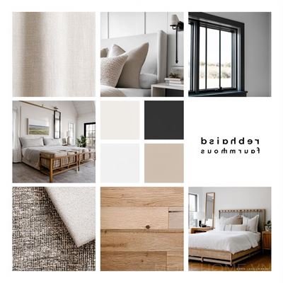 Bảng moodboard thiết kế nội thất cho ngôi nhà cải tạo theo phong cách farmhouse với bảng màu đen, trắng...
