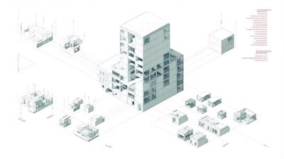 Hệ thống thiết kế loại hình tòa nhà khái niệm với sơ đồ isometric hai màu. Hệ thống này bao gồm các tòa...
