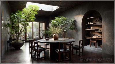 Một không gian phòng riêng phong cách Trung Hoa do Axel Vervoordt thiết kế, góc nhìn từ phía trước, với...