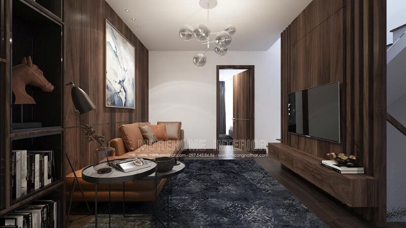 Sofa cam băng dài bọc da đẹp cho phòng giải trí hiện đại, sang trọng. Mẫu nội thất chung cư hiện đại đẹp