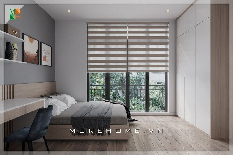 Mẫu thiết kế nội thất phòng ngủ mang phong cách hiện đại, thiết kế có cửa sổ thông thoáng đón ánh nắng tự nhiên dành cho không gian nhà phố, chung cư, biệt thự.