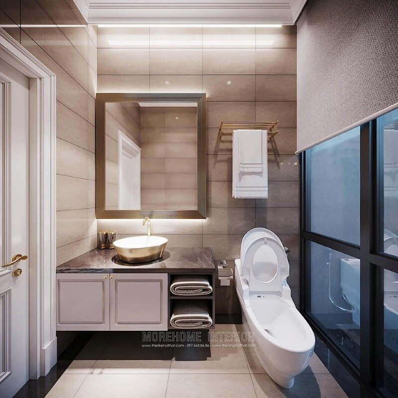 Gạch ốp lát tường phòng vệ sinh toilet đẹp là một mẫu đẹp.