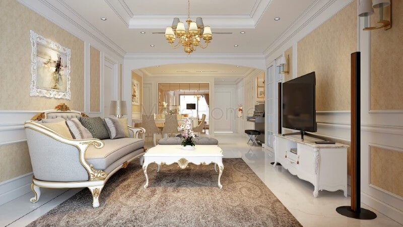 .
Nội thất phòng khách chung cư được thiết kế theo phong cách tân cổ điển với sự tinh tế trong mỗi chi tiết trang trí được tối giản, tạo nên sự sang trọng và tinh tế nhưng vẫn nổi bật.